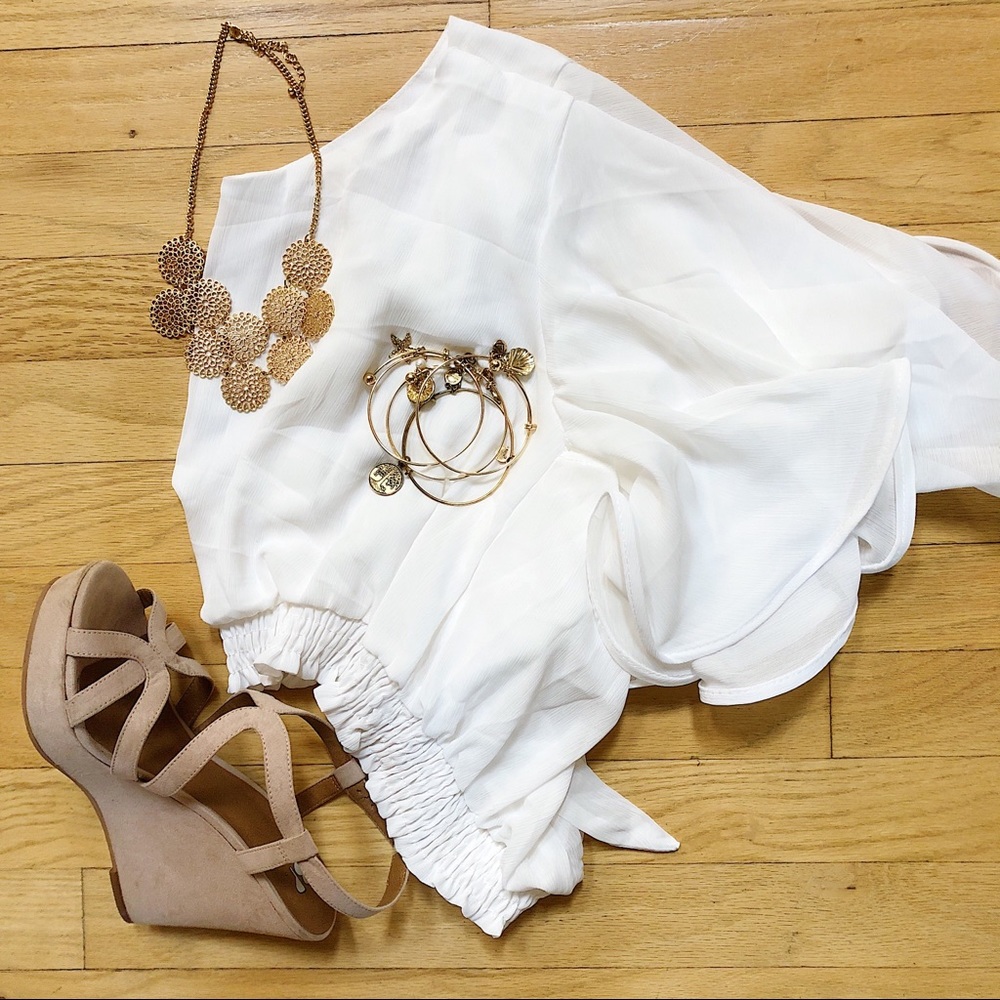 White Flowy Top With Open Tie Back